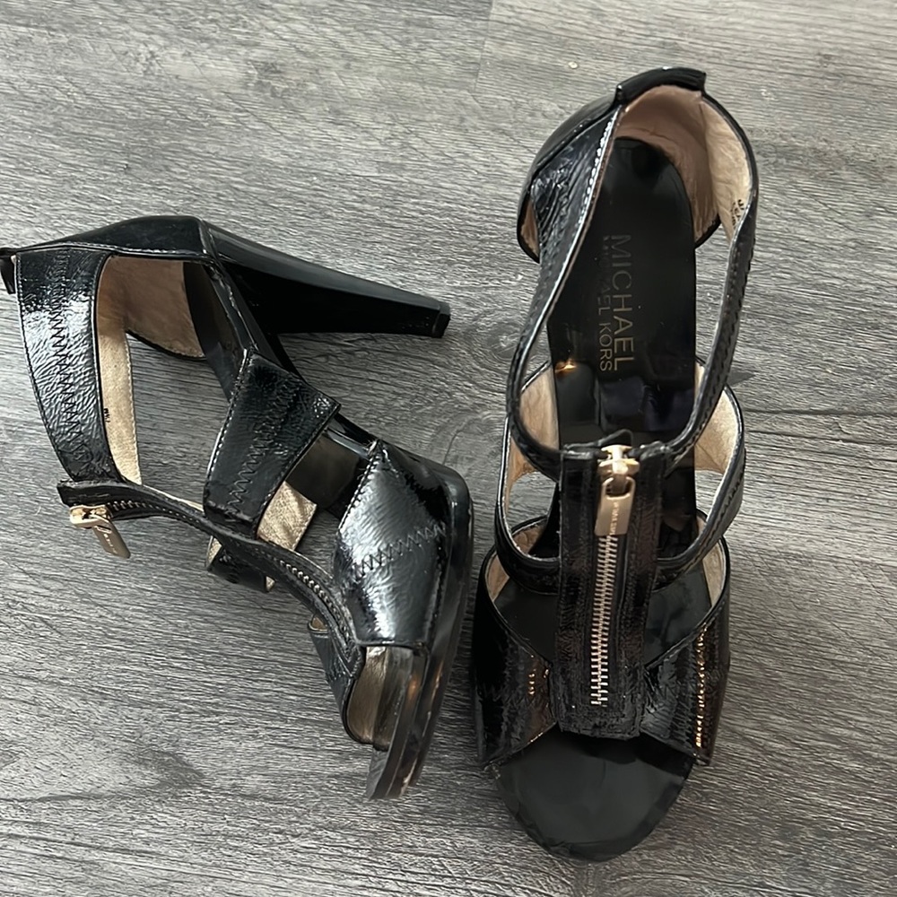 Michael Kors black leather zipper heels